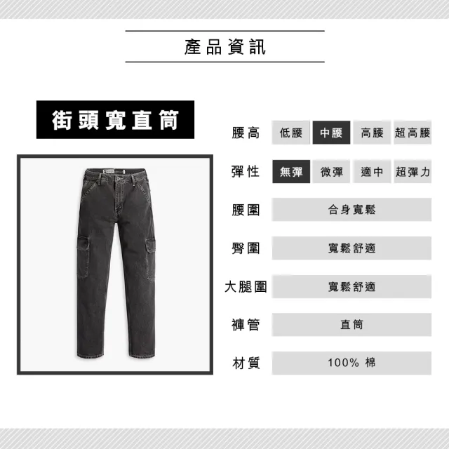 【LEVIS 官方旗艦】Silver Tab銀標系列 男款 廓形寬直筒牛仔工作褲 / 精工黑灰石洗 熱賣單品 A5666-0001