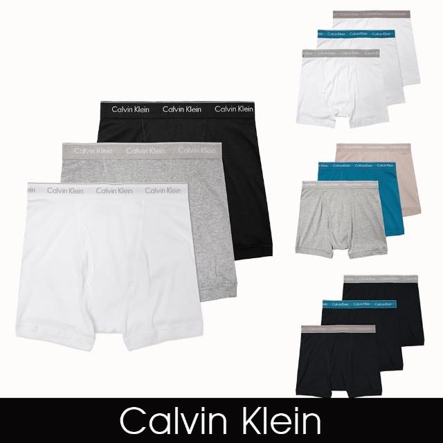 【Calvin Klein 凱文克萊】CK 舒適長版文字貼身四角內褲3件組-多色組合(爆款舒適/基本款/平輸品)