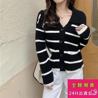 【AS 梨卡】條紋上衣 海軍領 針織外套 針織衫 DR373