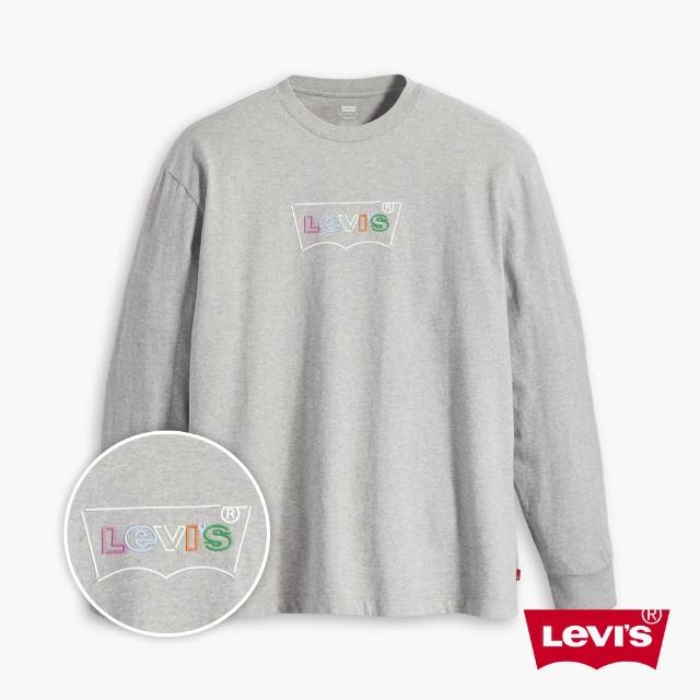 【LEVIS 官方旗艦】男款 寬鬆版長袖T恤 / 描框膠印Logo 麻花灰 熱賣單品 A6145-0004