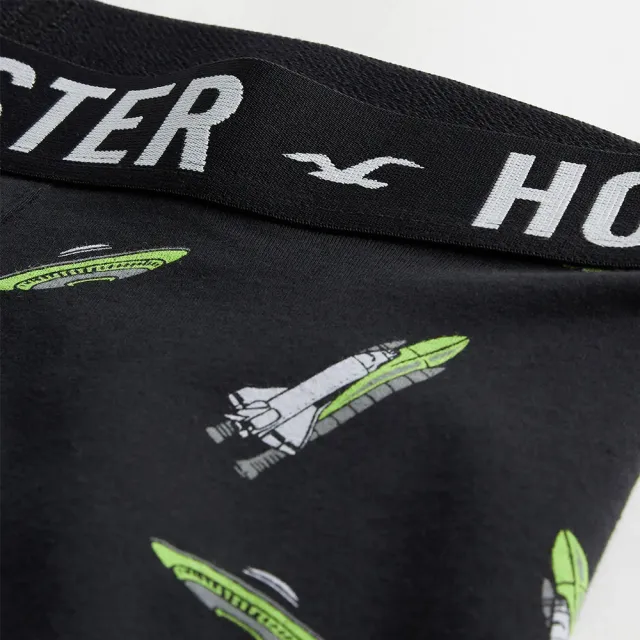 【HOLLISTER Co】HCO 海鷗 經典印刷太空船圖案貼身平口男內褲-黑色(平輸品)