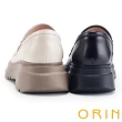 【ORIN】金屬方釦牛皮厚底樂福鞋(米白)