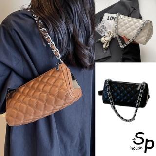 【Sp house】優雅菱格單肩手提女用三角立體鍊條包(3色可選)