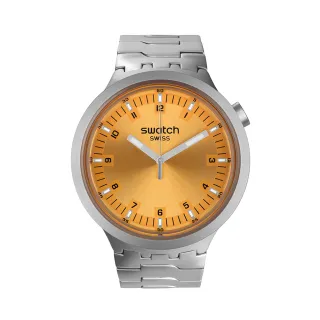 【SWATCH】金屬 BIG BOLD IRONY 系列手錶 AMBER SHEEN 金屬鍊帶 琥珀黃 男錶 女錶 手錶 瑞士錶(47mm)