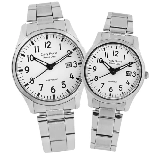 【Roven Dino 羅梵迪諾】數字刻度 藍寶石水晶玻璃 不鏽鋼手錶 情人對錶 白色 38mm+28mm(RD9811-W.RD9812-W)