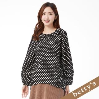 【betty’s 貝蒂思】復古點點翻領錐形長袖上衣(黑色)