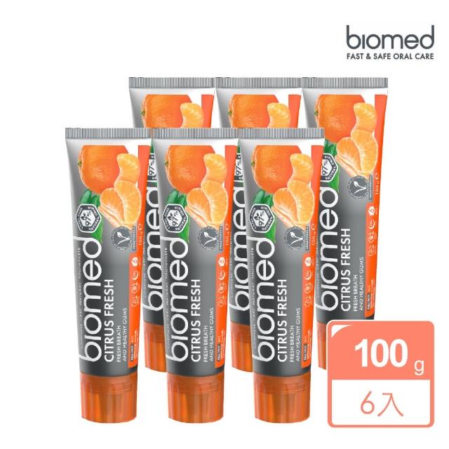 【BIOMED蓓齒美】柚橘潔齒清新牙膏100gx6入組(歐洲牙膏 無氟牙膏 草本牙膏 柚橘牙膏)