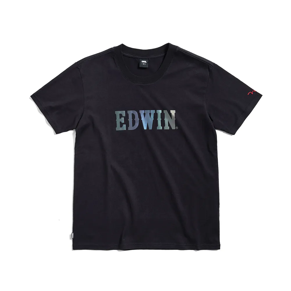 【EDWIN】男裝 七彩反光LOGO短袖T恤(黑色)