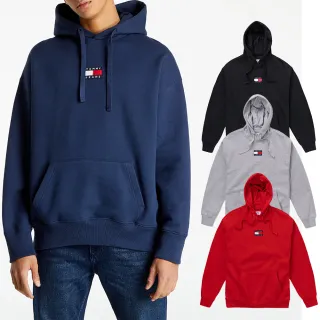 【Tommy Hilfiger】TOMMY 經典寬版貼布LOGO厚磅刷毛圖案連帽T恤 上衣-多色組合(平輸品)