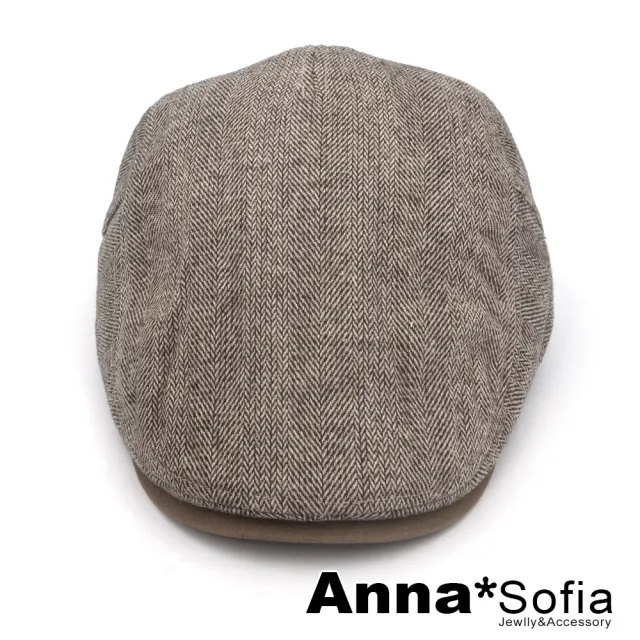 【AnnaSofia】買一送一久等禮 鴨舌帽明星潮帽貝蕾帽狩獵帽報童帽小偷帽-葉脈紋單色簷 現貨(深咖系)
