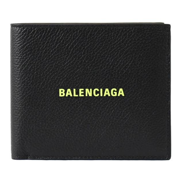 Balenciaga 巴黎世家 簡約經典LOGO小牛皮雙層對折8卡短夾(黑)