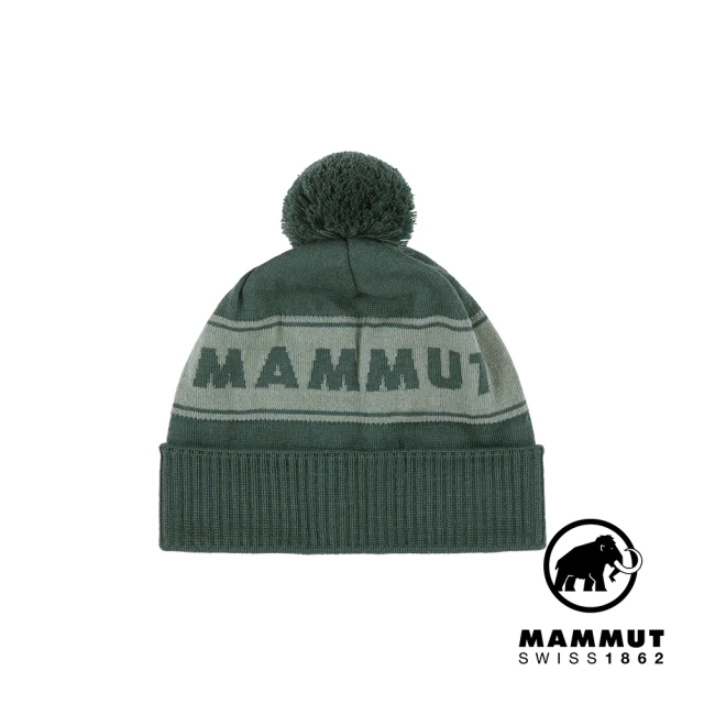 Mammut 長毛象 Peaks Beanie 保暖針織LOGO毛球羊毛帽 深玉石綠/玉石綠 #1191-01100