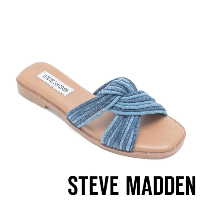 STEVE MADDEN SLOANE 細帶扭結平底涼拖鞋(牛仔藍)