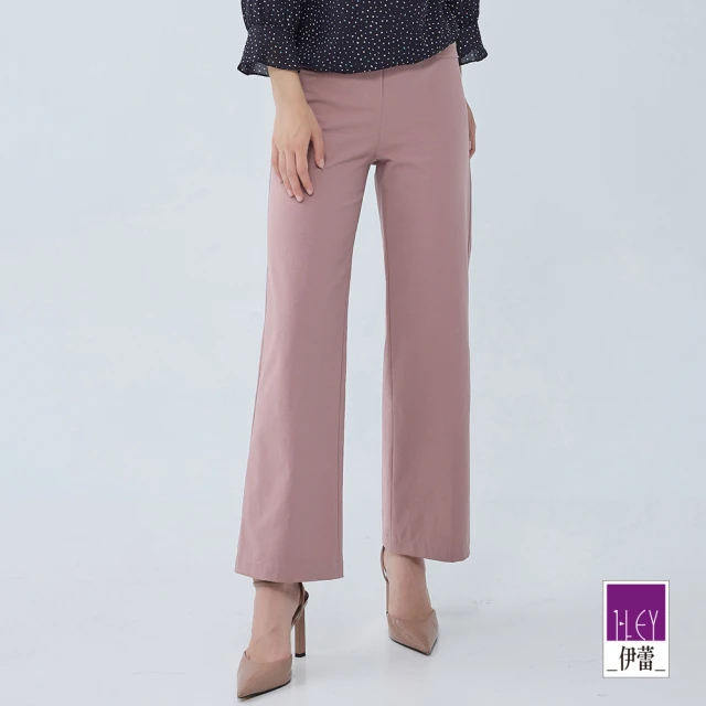 ILEY 伊蕾 波紋皺感彈性九分微寬直筒褲(紫色；M-XL；1233026445)