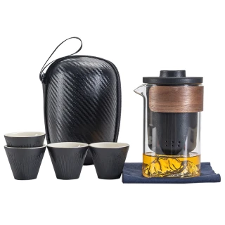 【樂適多】帶型泡茶茶具組 一壺四杯 MO8140(泡茶茶具 茶具套裝 攜帶茶具)