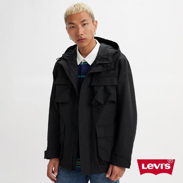 【LEVIS 官方旗艦】男款 野營系連帽風衣外套 / 多口袋機能設計 碳黑 熱賣單品 A5632-0002