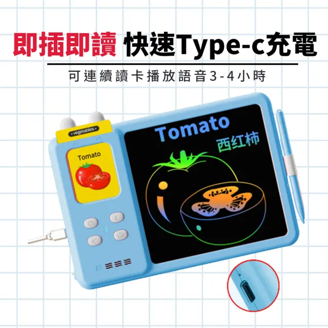 兒童中英文卡片機+畫板(益智啟蒙卡片 早教學習機 送禮 兒童禮物 益智遊戲 兒童畫板 手寫板 聖誕禮物)