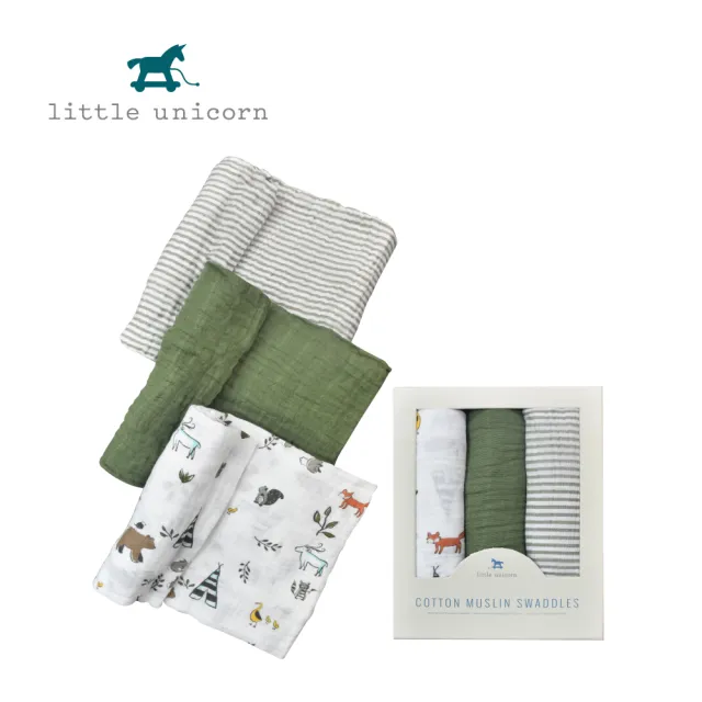 【Little Unicorn】純棉紗布巾3入組(動物森林2.0 包巾)