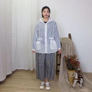 【Hana Mokuba】花木馬日系女裝前短後長半透紗網綁帶收腰寬鬆連帽外套(外套)