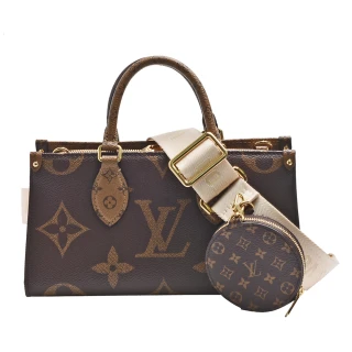 【Louis Vuitton 路易威登】M46653 OnTheGo East West系列Reverse皮革飾邊帆布手提/斜背包
