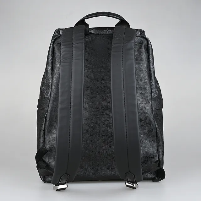 【Louis Vuitton 路易威登】M30230 Discovery PM字母LOGO牛皮拼接老花塗層帆布拉鍊後背包(黑x炭黑)