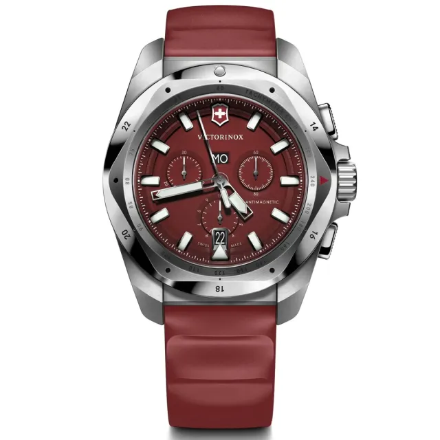 【VICTORINOX 瑞士維氏】I.N.O.X. Chrono 防磁抗震200米防水 計時腕錶-暗紅43mm(VISA-241986)