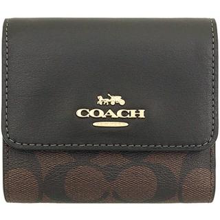 【COACH】黑X深咖啡三折式PVC滿版LOGO零錢袋短夾