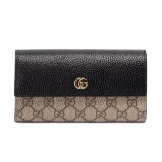 【GUCCI 古馳】GG Marmont Continental 雙G 掀蓋 皮夾 卡夾 長夾 米色 烏木色 黑色 456116