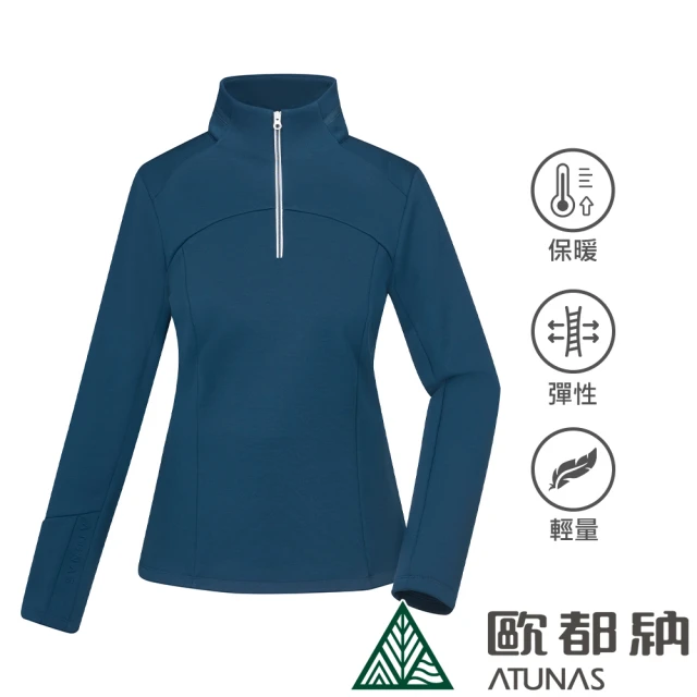 ATUNAS 歐都納 女款SOLAR-FLEECE長袖拉鍊衫(A1PS2336W藍綠/保暖刷毛/中層衣/登山旅遊/大尺碼)