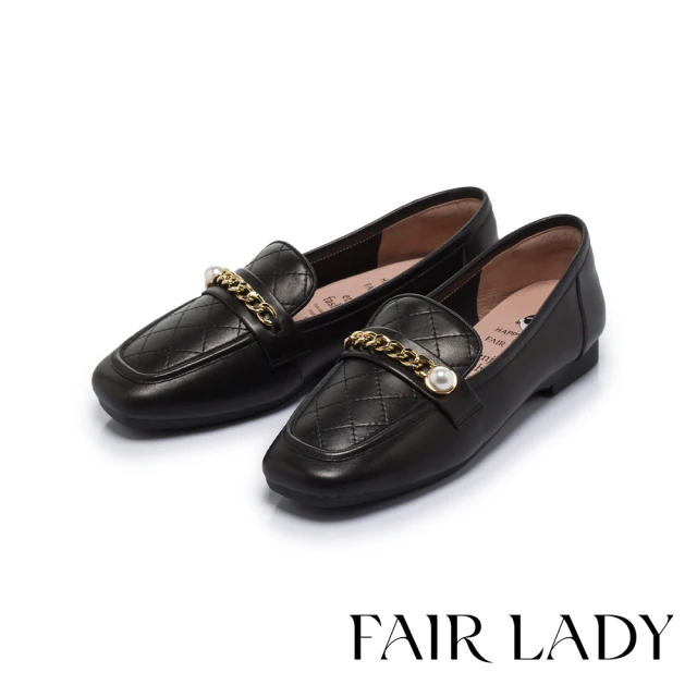 FAIR LADY 小時光 質感飾釦低跟穆勒鞋(黑、3B28