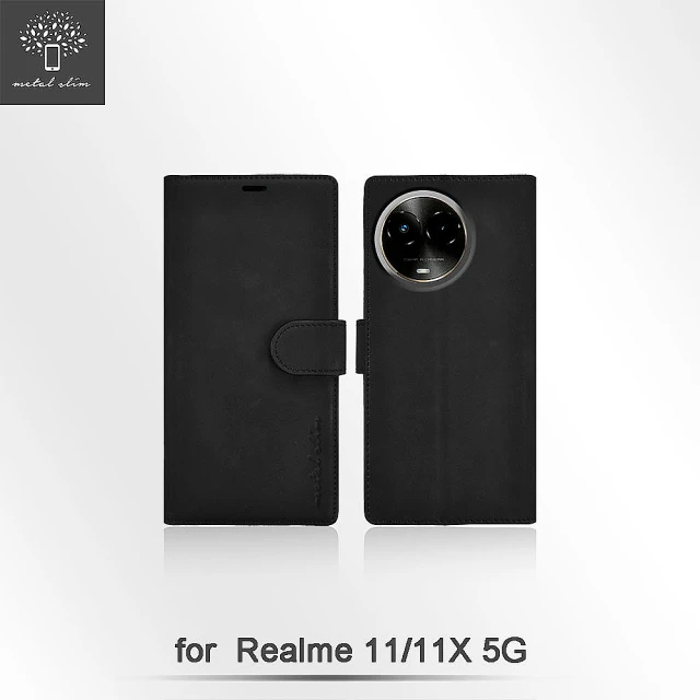 Metal-SlimMetal-Slim Realme 11/11X 5G 高仿小牛皮前扣磁吸內層卡夾皮套