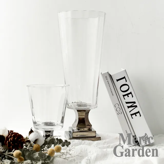 【Meric Garden】北歐輕奢羅馬高腳鍍銀裝飾玻璃花瓶_L