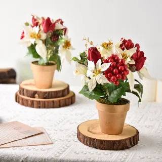 【Meric Garden】高仿真台灣手工限定閃亮聖誕紅小盆栽