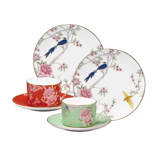 【NARUMI 鳴海骨瓷】女王花園骨瓷雙人茶杯點心盤組