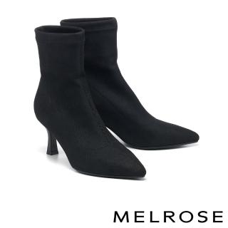 【MELROSE】美樂斯 極簡摩登感啞光彈力布尖頭高跟短靴(霧黑)