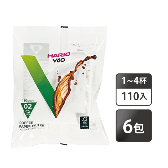 HARIO V60 漂白濾紙1~4杯 110入x6包(VCF-02-110W)