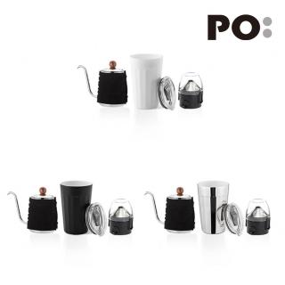 【PO:】不鏽鋼陶瓷塗層保溫咖啡杯組(稜角保溫杯460ml/手沖壺-黑/咖啡濾網)(多色可選)