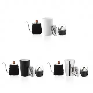 【PO:】不鏽鋼陶瓷塗層保溫咖啡杯組(棱角保溫杯460ml/手沖壺-黑/咖啡濾網)(多色可選)