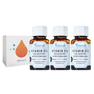 【德國 Natural Fit 活粒適】活性維生素B12膠囊 三入組 90粒/入(素食 單方500微克B12 神經系統健康)