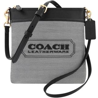 【COACH】專櫃款厚織帆布撞色拼接斜揹包(黑色)