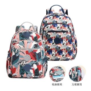 【Haoner】印花大容量尼龍後揹包 雙肩包 旅行包(女包 防潑水 肩揹包 通勤包 手提包 休閒包)
