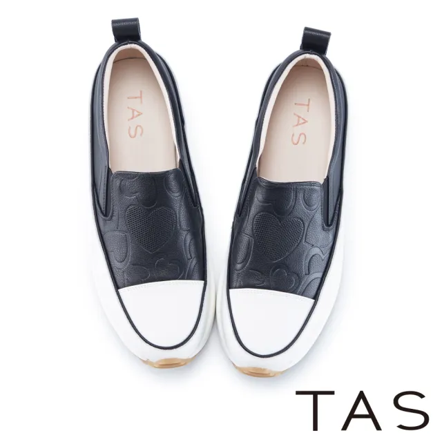 【TAS】愛心壓紋真皮厚底休閒鞋(黑色)