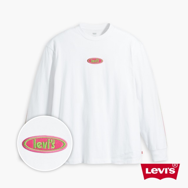 【LEVIS 官方旗艦】男款 寬鬆版長袖T恤 / Y2K復古Logo X 側邊條 白 熱賣單品 A6145-0001