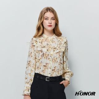 【HONOR 山形屋】荷葉邊排釦透膚薄襯衫(MOMO獨家限定)