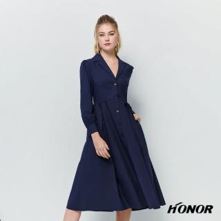 【HONOR 山形屋】西裝V領排釦大裙襬洋裝(MOMO獨家限定)