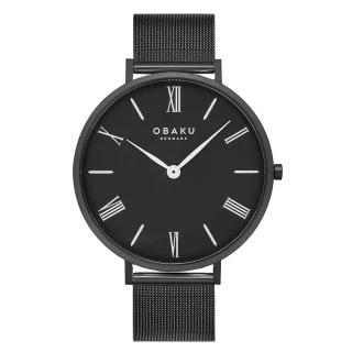 【OBAKU】羅馬時刻紳士米蘭時尚腕錶-全黑(V283GXBBMB)