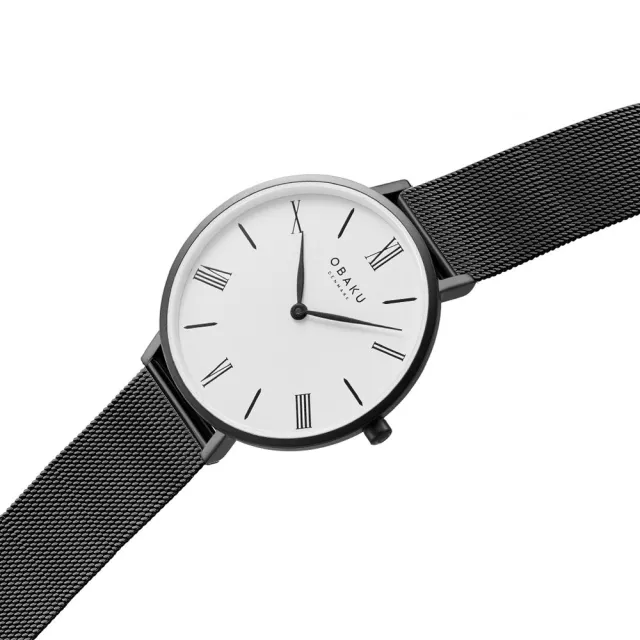 【OBAKU】羅馬時刻淑女米蘭時尚腕錶-黑X白(V283LXBWMB)
