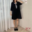 【2CV】現貨 冬新品 條紋領巾造型連身洋裝QF011