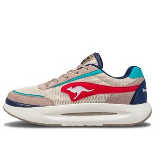 【KangaROOS】美國袋鼠鞋 男 BREAK 厚底貝果鞋 復古跑鞋 米紅(KM31692)