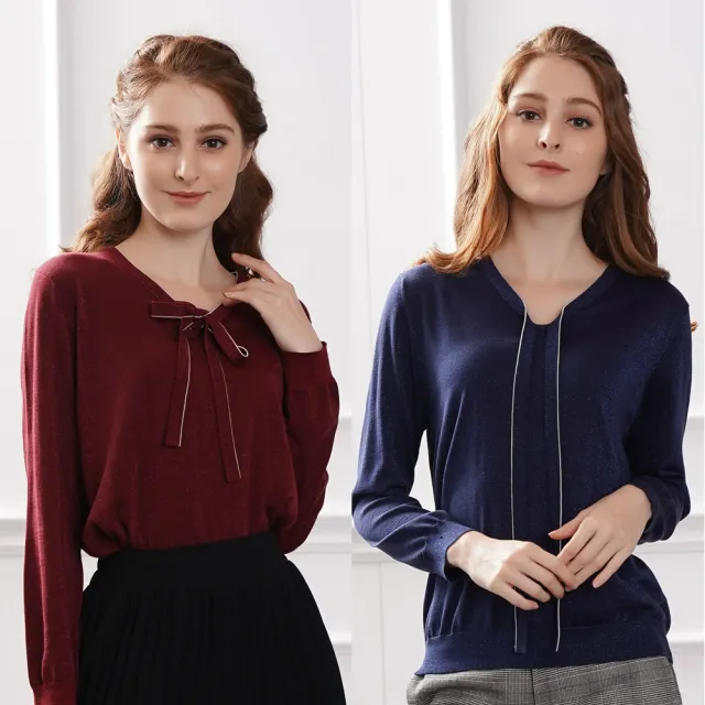 【Royal Silk】閃亮奢華蠶絲綁帶針織長袖上衣